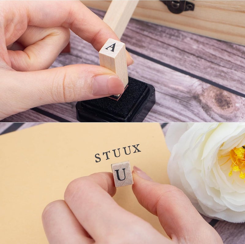 krastmon Rubber Stamp Letters Numbers and Alphabets, 36 Pcs Small Wooden Rubber Stamps for Card Making, DIY Craft, Scrapbooking Supplie, etc. - Image 3